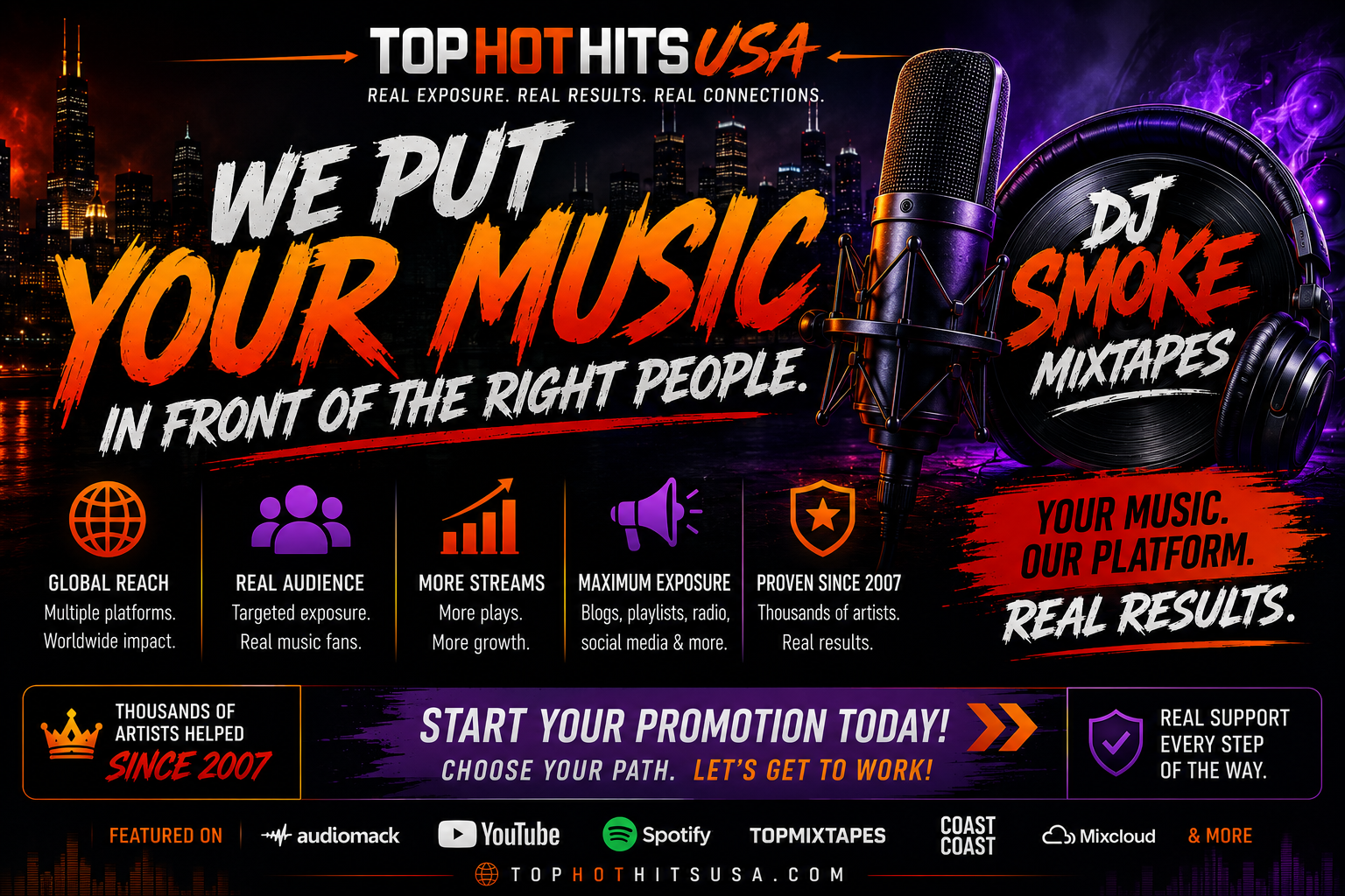 Individual music promotion services offered by Top Hot Hits USA