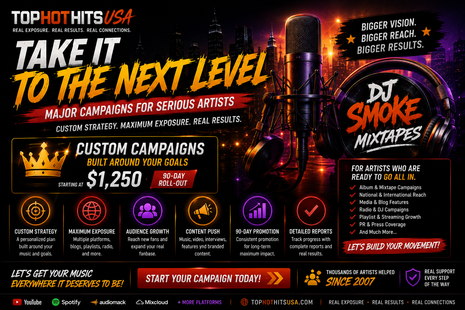 Major artist campaigns and 90-day artist rollout options